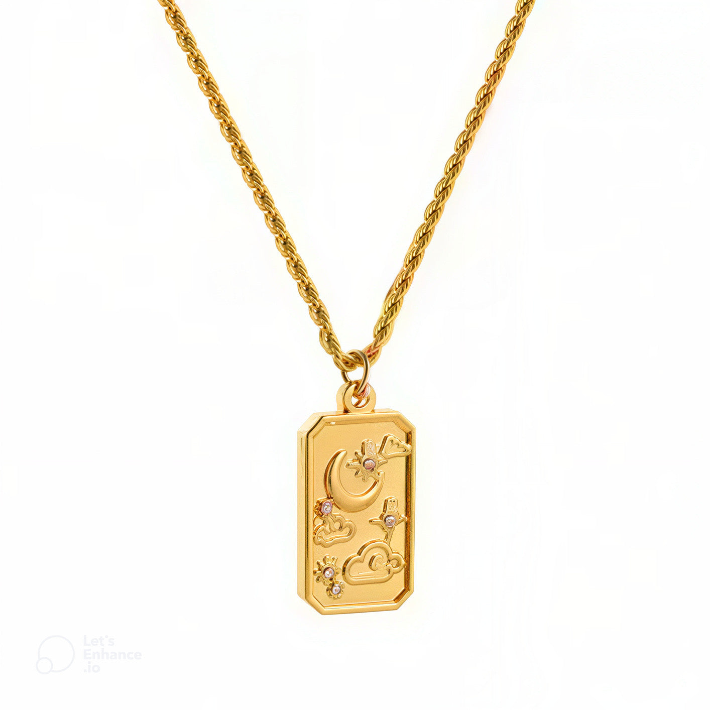 Collier doré avec pendentif céléste, bijou en acier inoxydable