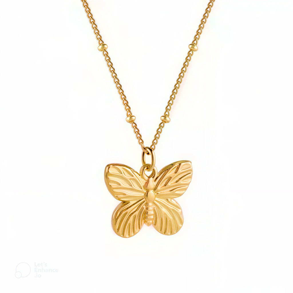 Collier doré avec pendentif papillon, bijou en acier inoxydable