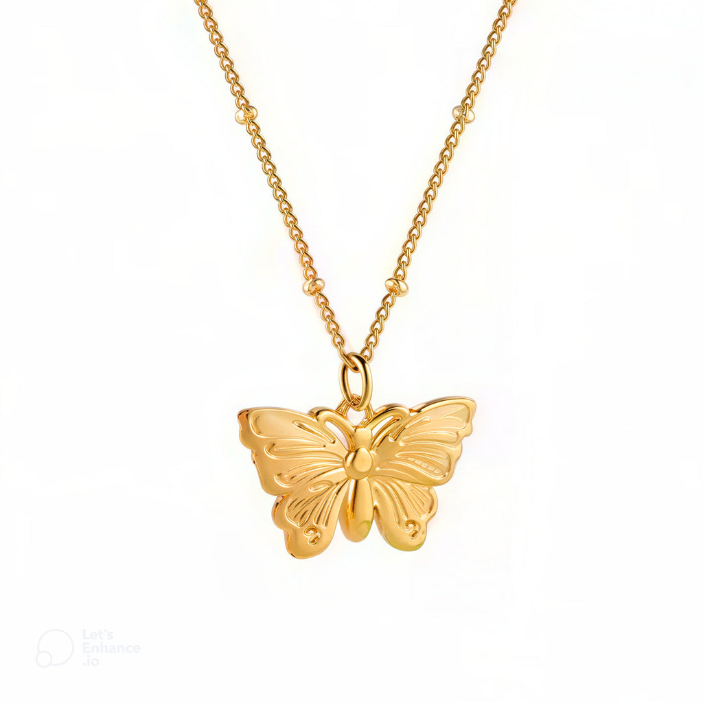 Collier doré avec pendentif papillon, bijou en acier inoxydable