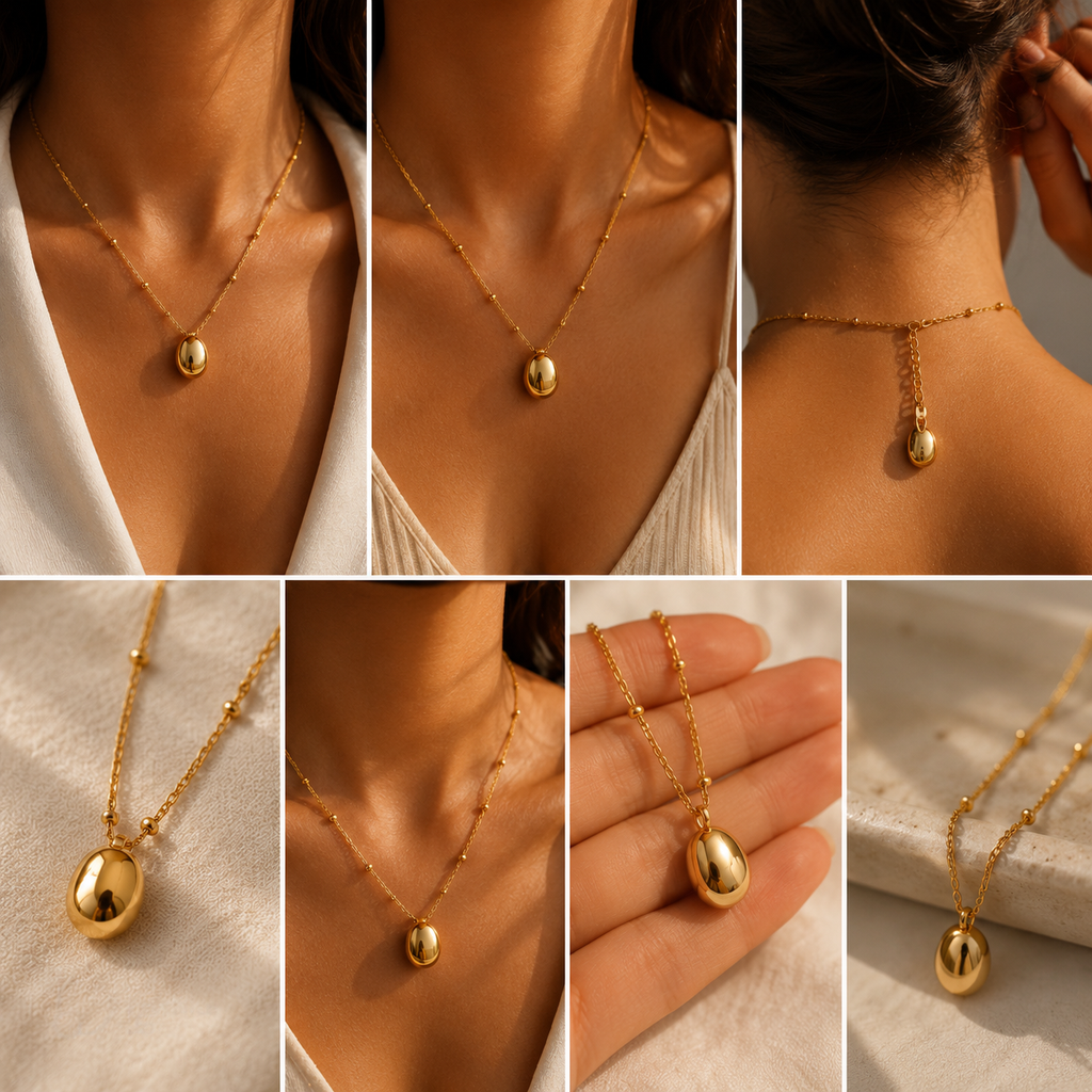 Collier doré avec pendentif Aura, bijou en acier inoxydable