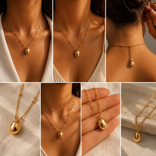 Collier doré avec pendentif Aura, bijou en acier inoxydable