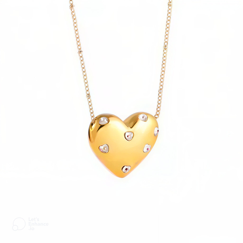 Collier doré avec pendentif coeur entier, bijou en acier inoxydable