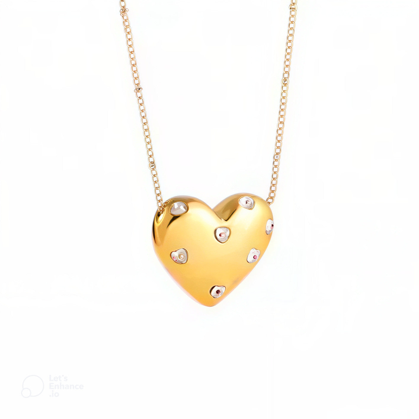 Collier doré avec pendentif coeur entier, bijou en acier inoxydable