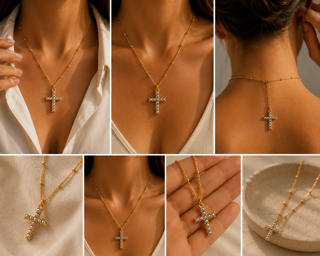 Collier doré avec pendentif en croix, bijou en acier inoxydable