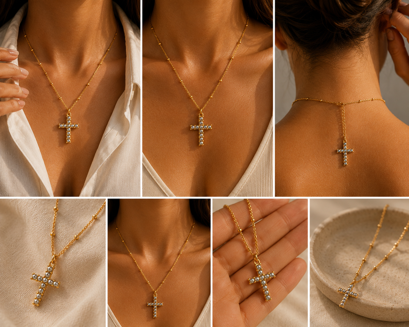 Collier doré avec pendentif en croix, bijou en acier inoxydable
