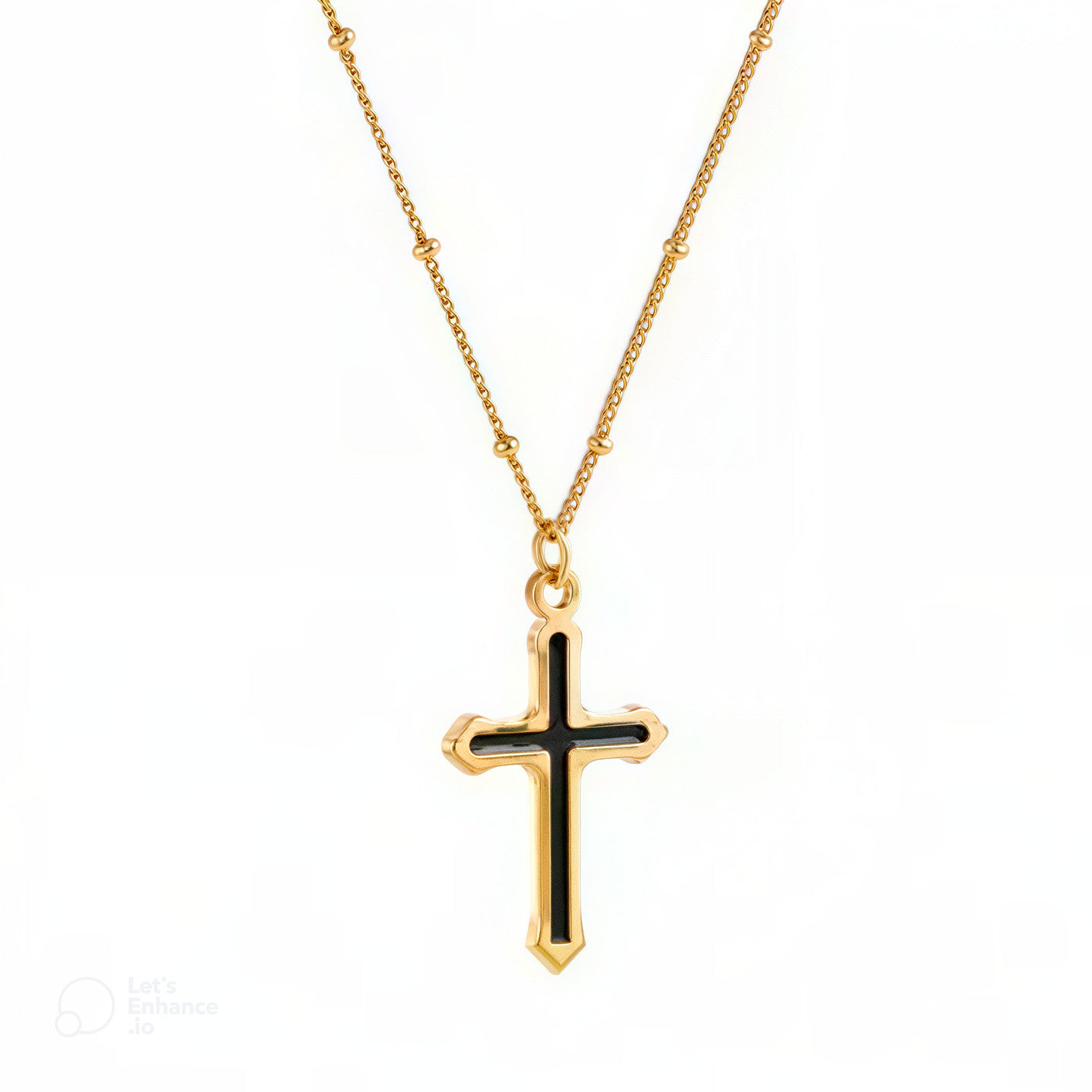 Collier doré avec pendentif croix, bijou en acier inoxydable