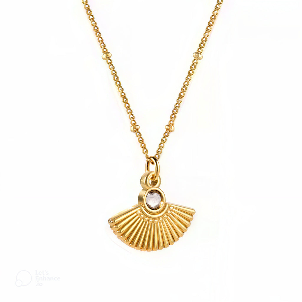 Collier doré avec pendentif éventail japonais, bijou en acier inoxydable