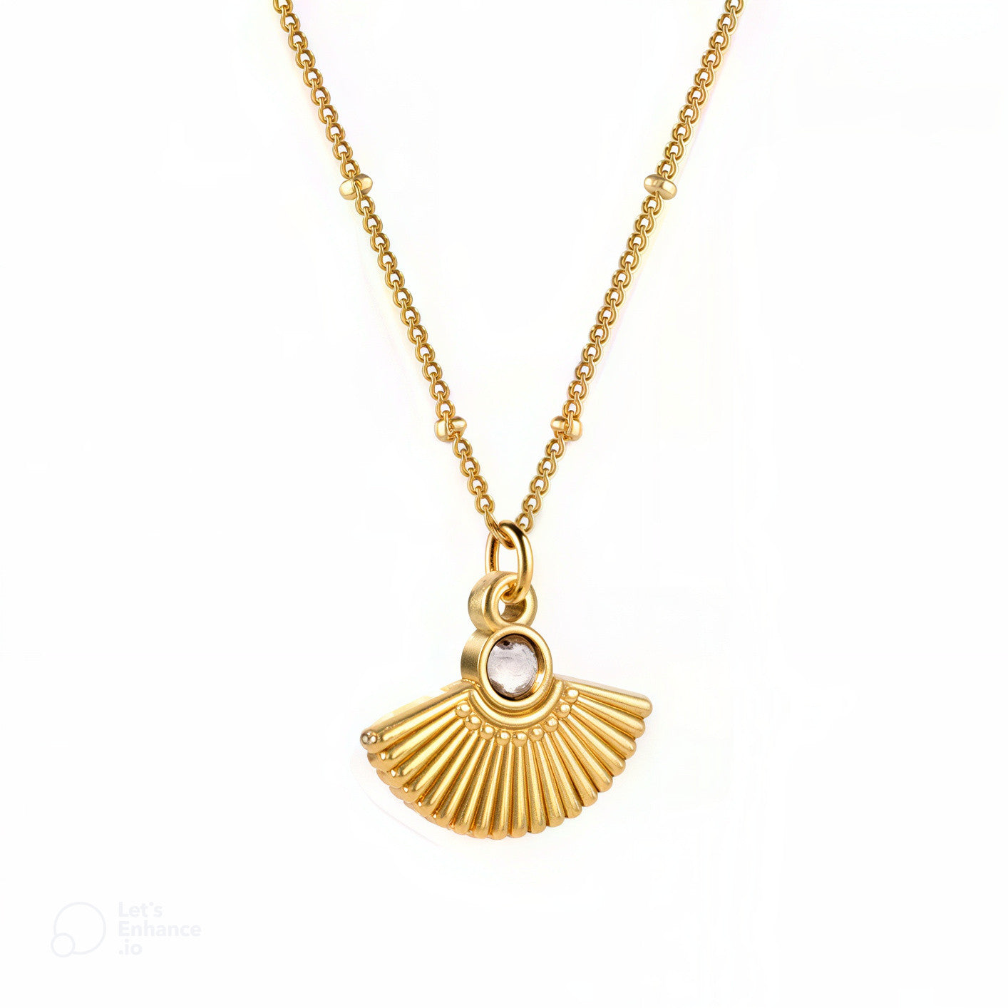 Collier doré avec pendentif éventail japonais, bijou en acier inoxydable