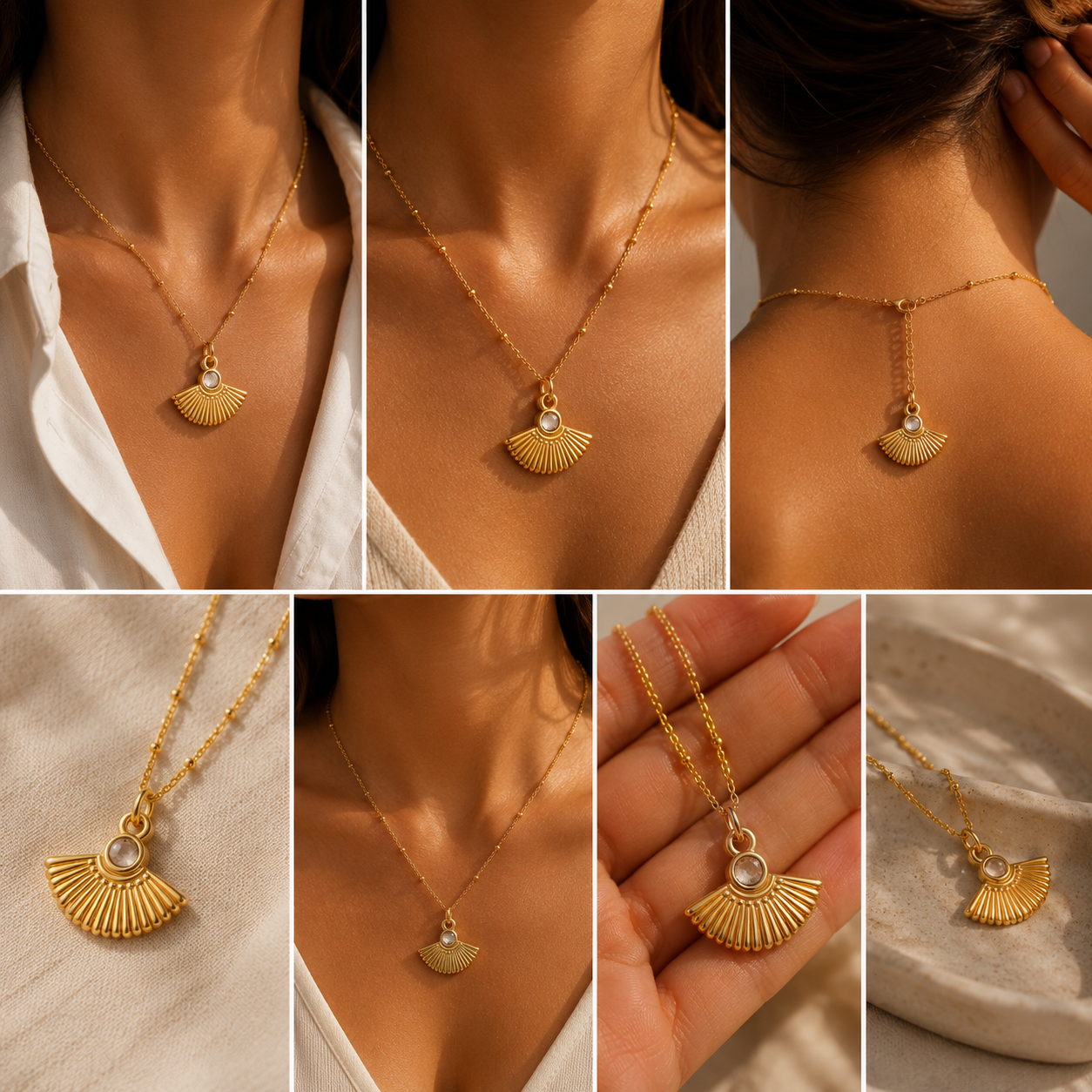 Collier doré avec pendentif éventail japonais, bijou en acier inoxydable