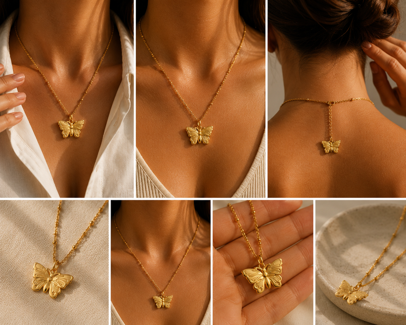 Collier doré avec pendentif papillon, bijou en acier inoxydable