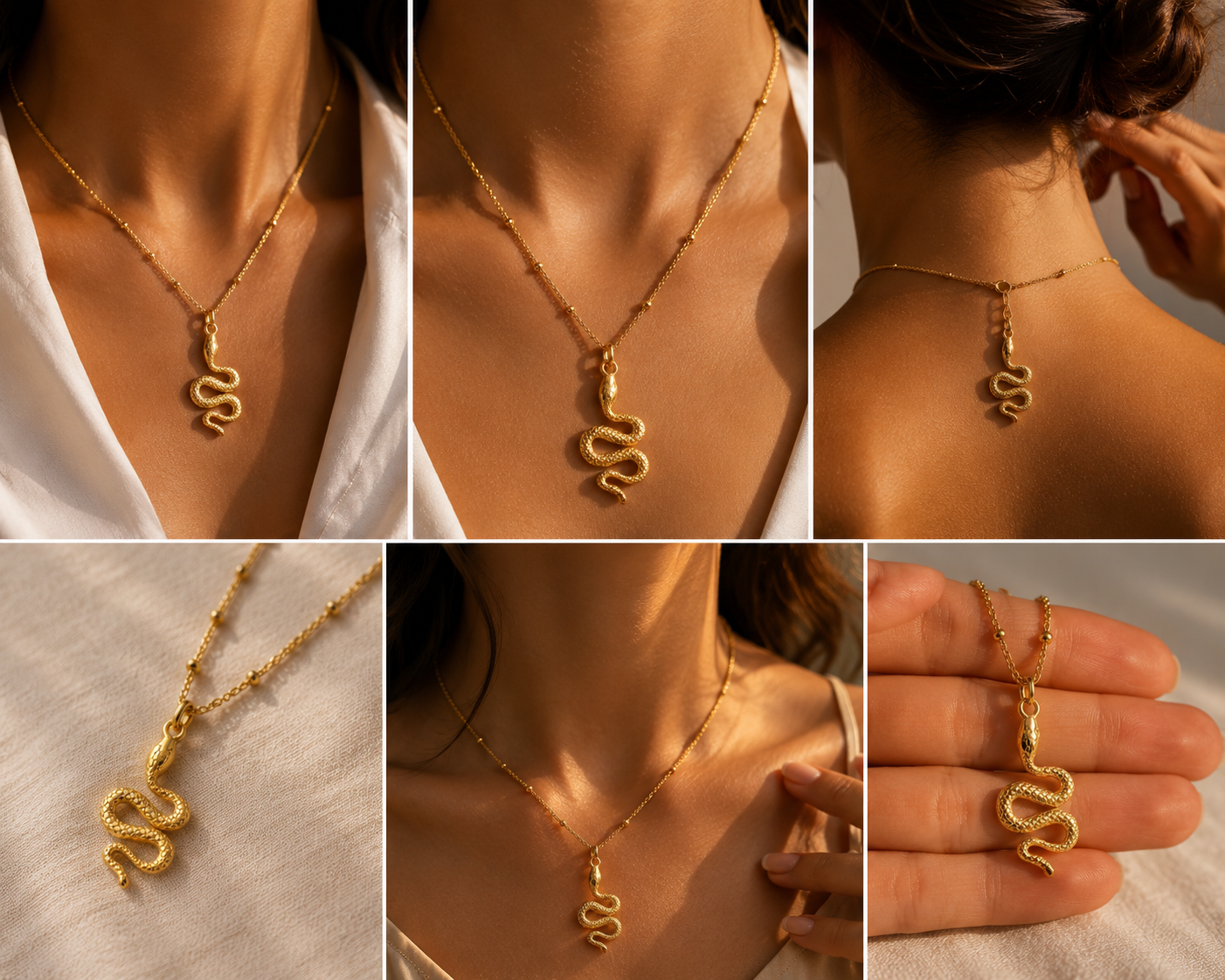 Collier doré avec pendentif serpent, bijou en acier inoxydable